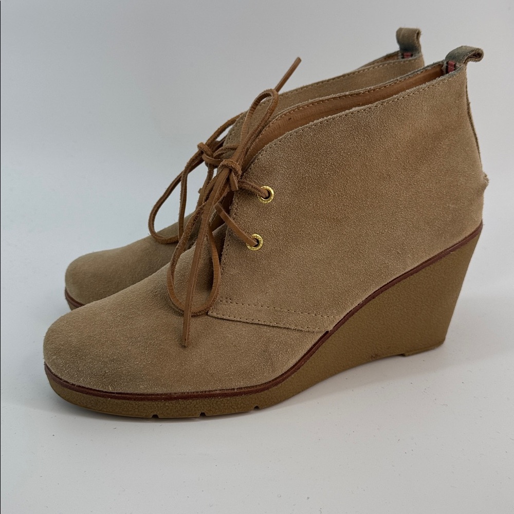 Sperry Harlow Suede Leather  3" Wedge Ankle Booties Tan Women's Size 12